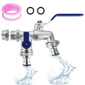 Double Garden Tap, Outdoor Garden Tap 3/4inch BSP, Zinc Alloy Rust and Antifreeze Double Output Faucets for Garden Washing Machine Rain Barrel(Blue)