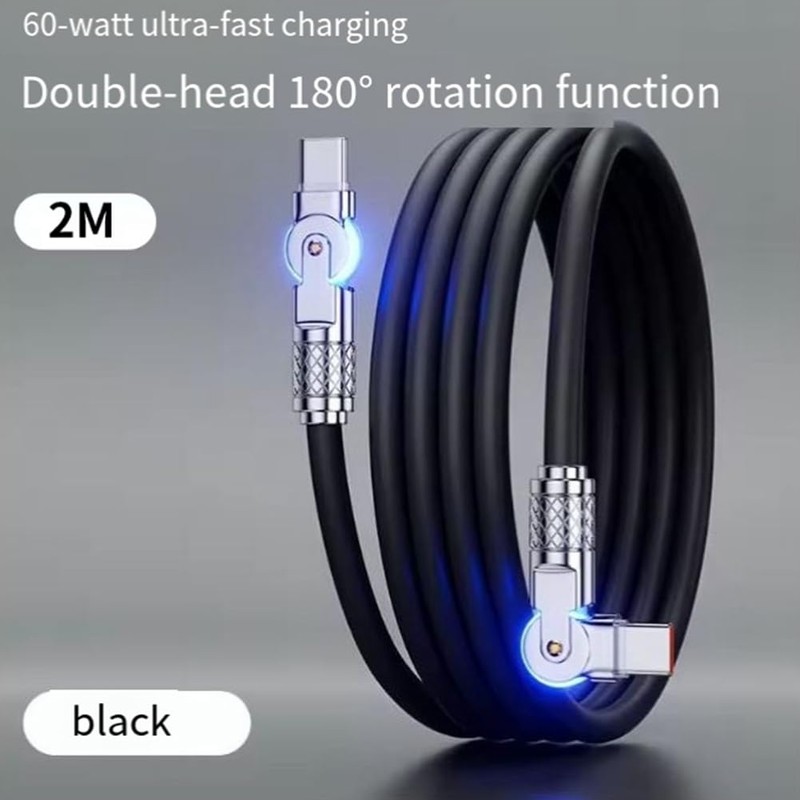 Aswalling 180° Swivel Double Elbow Mech Data Cable Type-C to