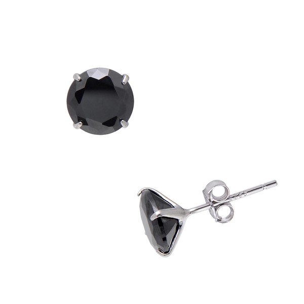 Black Cubic Zirconia Studs Sterling Silver Earrings for Men Women,