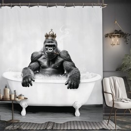 Yookeb Gorilla King Funny Farmhouse Bathroom Shower Curtain 60W by 71H Inch Rustic Cool Animal Man Hilarious Chimpanzee Wildlife Polyester Fabric 12 Plastic Hooks Waterproof Decor