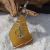 Custom Surf Tumbled Sea Glass Ornament with a Silver Peace