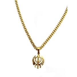 Sikhism Necklace Sikh Khanda Necklace for Men N women 22carat Gold plated Sikhs Necklaces sikh Symbol Pendant Religious Jewelry (40cm)