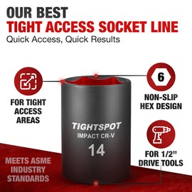 TIGHTSPOT 1/2 Inch Drive - 14mm Shallow Impact Socket with Anti-Rounding 6 Point Design, Heat-Treated CRMO Steel, Metric