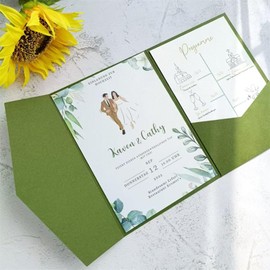 Wedding Invitation Card Pocket Envelope For Marriage Birthday Graduation Housewarming 20 sets (dark olive green)