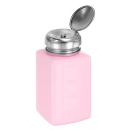 HARFINGTON Solvent Alcohol Dispenser 200ml(6.7oz) Push Down Liquid Dispenser Pump Bottle with Sealing Stainless Steel Lid for Acetone Cleanser Polish Remover, Pink