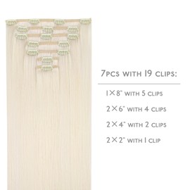 WENNALIFE Clip in Hair Extensions, 16 Inch 120g 7pcs Real Human Hair, White Blonde Remy Hair Extensions Clip Ins Double Weft