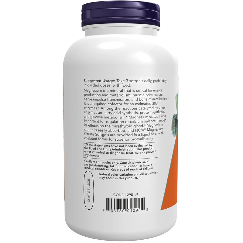 NOW Magnesium Citrate Glycinate Malate Softgels, 134mg, 180 Count