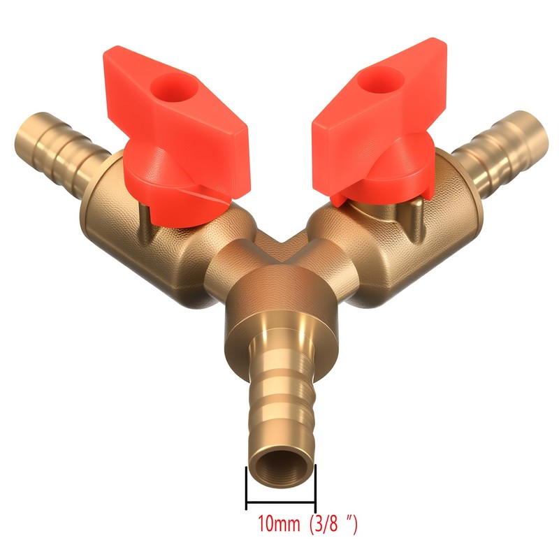 Chiloskit Shut Off 3 Way Ball Valve, Brass 3/8" Hose