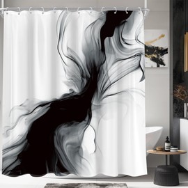 Cinbloo Black and White Shower Curtain 60Wx72H Abstract Bathroom Decor for Men Modern Ombre Grey Minimalist Marble Shower Curtain Set Elegant Ink Texture Neutral Shower Curtain Fabric with 12 Hooks