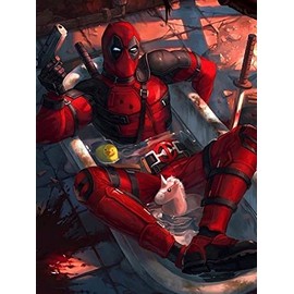 5D Diamond Painting Kits, Full Drill Round Rhinestone DIY Deadpool Diamond Art Cross Stitch Embroidery Home Decor (12" X 16")