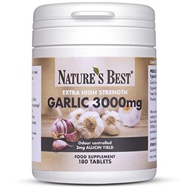 Garlic Tablets 3000mg - High Strength & Rich in Allicin â 180 Tablets 6 month's Supply - Taste & Odour Controlled - UK Made â Equivalent to 3000mg of Fresh Garlic