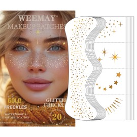 20 Pcs Gold Glitter Freckles Face Tattoo, Glitter Freckles Makeup Patches, Waterproof Sparkle Freckles, gold freckles Temporary Face Tattoos for Women (Gold)