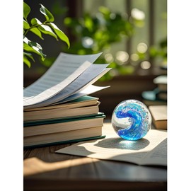 JUYOULE Hand Blown Ocean Wave Glass Ball - Sea Glass Paperweight for Beach & Coastal Home Decor, Unique Gift for Beach Lovers, Aquarium & Ocean Themed Decorations