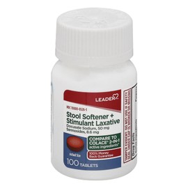 Leader Stool Softener  Stimulant Laxative Tablet 58.6 mg 100 count