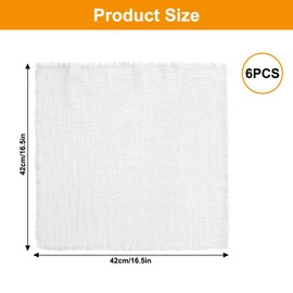 Pack of 6 Fabric Napkins Beige with Fringes, 42 x 42 cm Reusable Cotton Muslin Linen Napkins Fabric, Washable for Family Parties, Weddings, Party, Birthdays, Table Decoration