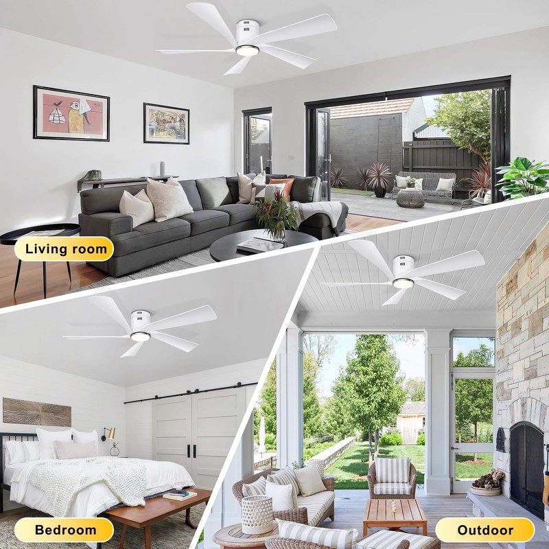 Ohniyou 52” Flush Mount Ceiling Fan with Lights, Remote &