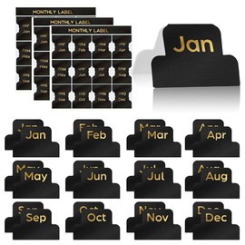RAMGLYO 36 pieces calendar stickers, 12-piece set with black and gold monthly index labels, 1.57 x 1.18 inches, for calendar planner, calendar organiser, calendar stickers, calendar stickers