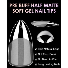 Soft Gel Nail Tips Medium Almond, 120PCS Pre Buff Full Cover Nail Extenison Tips Half Matte Gel X Nail Tips BORNBYME