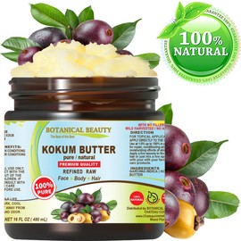 Botanical Beauty KOKUM BUTTER 100% Pure Natural REFINED Cold-Pressed 16 Fl oz 480 ml for Face, Skin, Body, Hair, Lip, Nails. Rich in Vitamin E. Beauty Moisturizing Nourishing Butter.