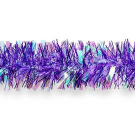 Purple Colorful Christmas Tinsel Garland, 10m/32.8ft Chunky/Fine Christmas Tree Hanging Tinsel Decoration Metallic Tinsel Christmas Decoration Tinsel for Christmas Tree Decor (Purple Colorful)
