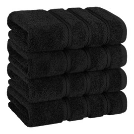American Soft Linen Hand Towels, Hand Towel Set of 4, 100% Turkish Cotton Hand Towels for Bathroom, Hand Face Towels for Kitchen, Black Hand Towel