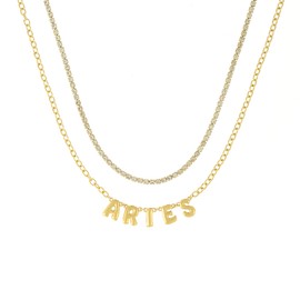 MADISON TYLER Zodiac Bubble Letter Necklace Gold | Rhinestone Necklace for Women | Trendy Layered Necklaces for Women 2024 | Constellation Necklace for Women | Birthday Gifts Astrology Gifts for