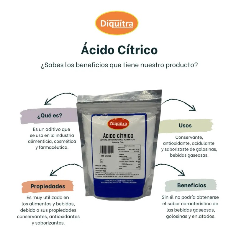 Bicarbonato De Sodio Y Acido Cítrico Grado Alimenticio 500gr