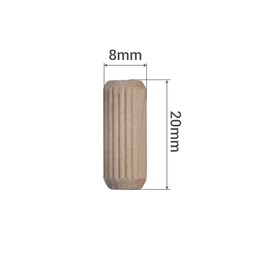 (Pack of 50 pcs) Wooden Dowels 8 x 20 mm, Solid Birch Wood Grooved Plugs, Chamfered Pins For Furniture (50, 8 x 20 mm)