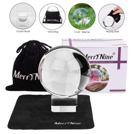MerryNine K9 Crystal Ball, Photograph Crystal Ball with Stand and Pouch, K9 Crystal Sunshine Catchers Ball with Microfiber Pouch, Decorative and Photography Accessory (80mm/3.15" Set, K9 Clear)