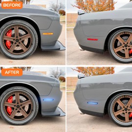 FetonAuto Blue LED Side Marker Lights for 2015-2023 Dodge Challenger Front Rear Bumper Running Indicator Blinker, Smoked Lens Passenger Driver Side