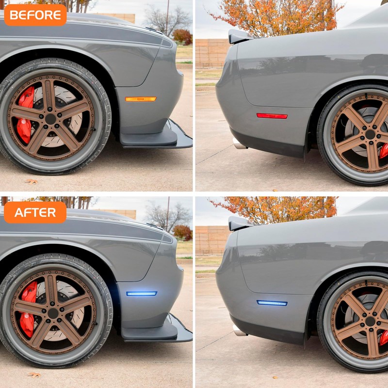FetonAuto Blue LED Side Marker Lights for 2015-2023 Dodge Challenger