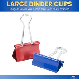 1InTheOffice - Clips grandes para carpetas de colores, tamaño de 2 pulgadas con capacidad de 1 pulgada, 12 clips