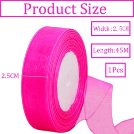 45 m Organza Ribbon Rose 25 mm Wide Chiffon Gift Ribbon Transparent Organza Ribbons Chiffon Ribbon Decorative Ribbon Gift Packaging Decorative Ribbon Tulle Ribbon for Christmas Wedding Christening