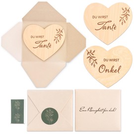 Pregnancy announcement with 2 wooden hearts, surprise envelopes for pregnancy announcement, "Du wirst Tante/Du wirst Uncle Mikito