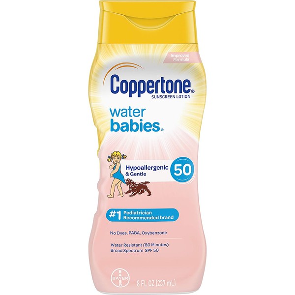 Coppertone WaterBabies Sunscreen Lotion Broad Spectrum SPF 50 (8 Fluid Ounce) (Packaging may vary)