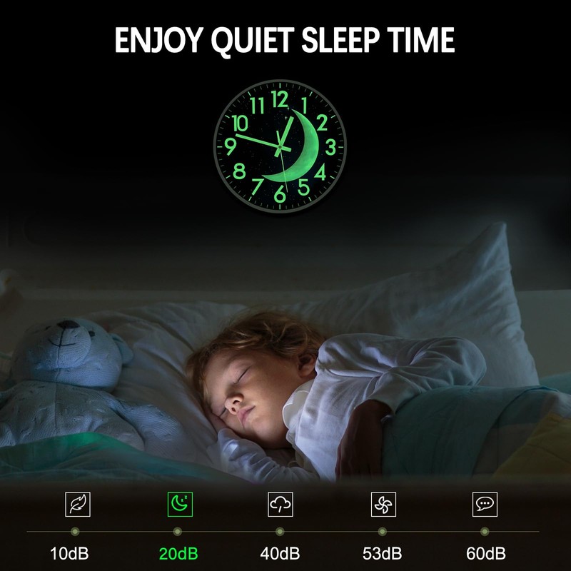 JoFomp LED Light Up Wall Clocks Glow in Dark, 12