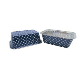 KitchenDance Disposable Aluminum Mini Loaf Pans without Lid - 6 Ounces Rectangular Individual Aluminum Foil Pan for Cakes, Cobblers - Oven Safe Aluminum Baking Pans, #4004 (Blue Polka Dot, 50)