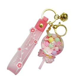 HSYHERE Girls Women Creative Beautiful Floating Unicorn Lucky Lollipop Bottle Keychain Keyrings, Lovely Moving Liquid Sand Acrylic Metal Car Key Chain Key Ring Bag Pendant Decoration Key Holder -Pink