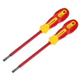 sourcing map 2pcs 1000v Insulated Electrician Screwdriver 6x150mm CR-V Magnetic Slotted Flat Head Insulation Screwdrivers