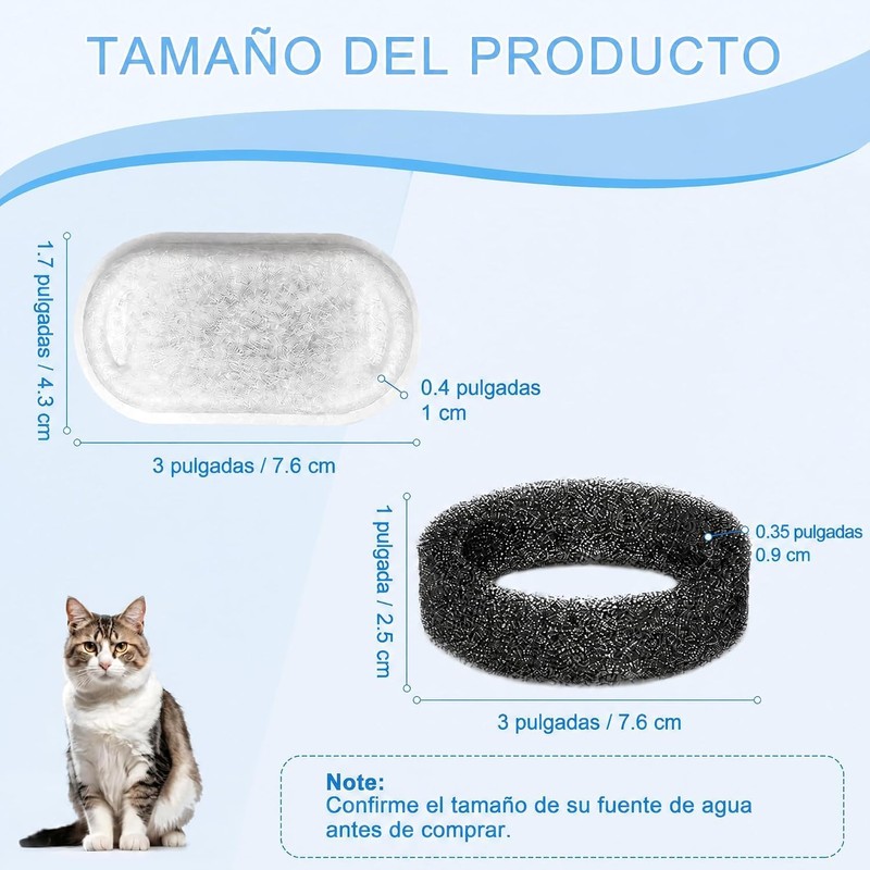 12 Pcs Filtros para Fuentes para Gatos de 67 oz