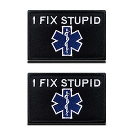 Zcketo I Fix Stupid EMT EMS Patch 2 Pcs, Embroidered Funny Applique Fastener Hook & Loop Tactical Medical Emblem Patch for Showing Caps Bags Backpack Vest Dog Harness Clothes Travel
