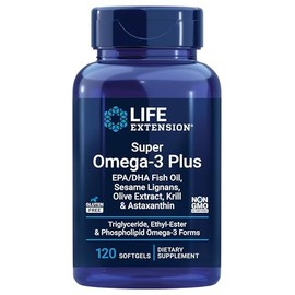 Life Extension Super Omega-3 Plus: Aceite de Pescado, Krill, Sésamo, Oliva y Astaxantina, 120 cápsulas