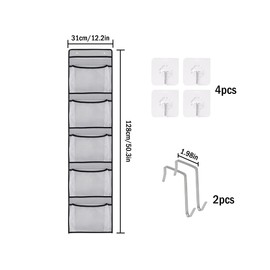 Kellegour Hanging Shelf Door, Hanging Storage Cupboard, Hanging Organiser Door, Hanging Storage Organiser, Storage Net Hanging Shelf with 5 Mesh Pockets, for Toys, Clothes (Grey)