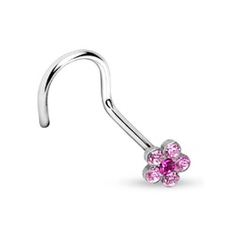 PiercedOff 316L Surgical Steel Nose Screw with Multiple Pink CZ Gems Flower - Thickness 18GA (1mm) / Length 6mm / Flower Size 4mm