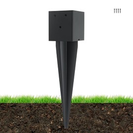 1 Pcs 4 "x 4 "Fence Post Anchors Ground Spike (Actual 3.6 ” X 3.6”)，Heavy Duty Metal Fence Stakes Post Base 16'' with Black Powder Coated Support for Mailboxes, Fences, Trellis Posts, Banners