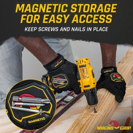 MagnoGrip Pro Impact Work Gloves with Magnetic Storage, Touchscreen-Compatible, Heavy-Duty Mechanic & Construction Gloves, Nonslip Grip, Reinforced Palm, Durable Safety Work Gloves, Black, Medium
