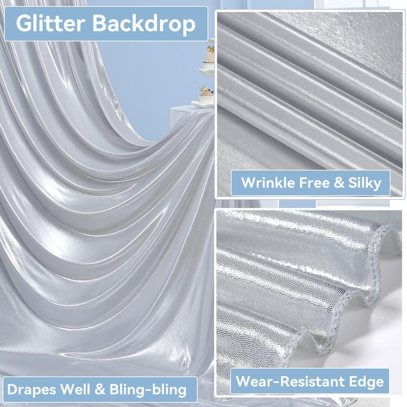20x10 ft Wrinkle Free Silver Sequin Backdrop Curtain for Parties,Thick