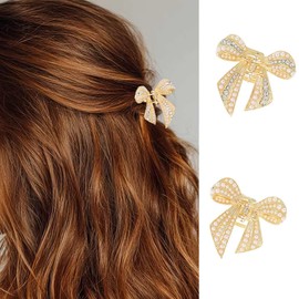 CASDRE Pearl Bow Hair Clips Rhinestone Metal Hair Claw Clips Sparkly Mini Hairpins Accessories for Women (Pack of 2) (Set A, One Size)