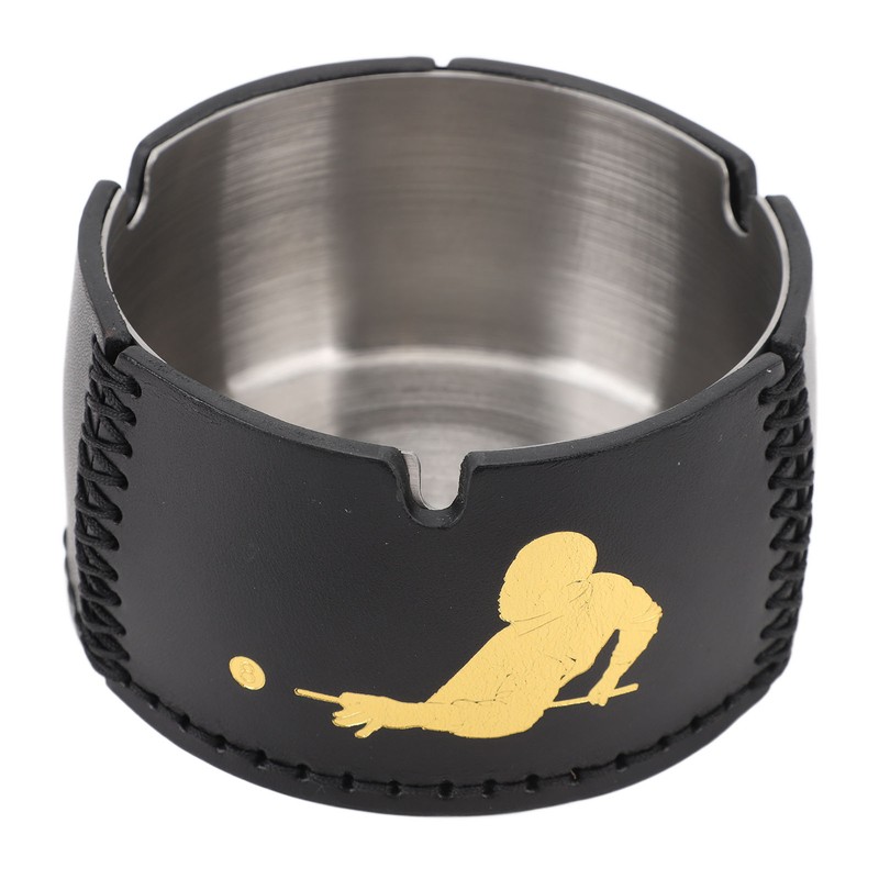 Cigar Ashtray Tabletop Round Stainless Steel Ash Tray PU Leather