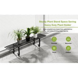 Zhongma One Tier Metal Plant Stand with Wheels,(45.67 L x 8.66 W x 10.3 H) Heavy Duty Plant Holder for Home, Window,Garden, Plant Lovers, Display Stand
